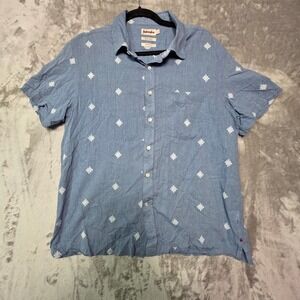 Fabindia Mens Large Blue Cotton Short Sleeve Bush Shirt Straight Fit Embroidered